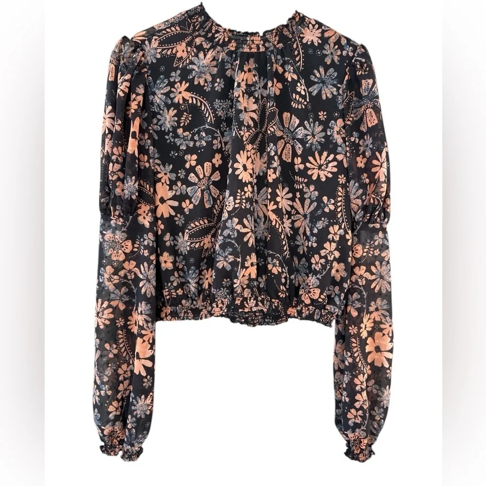 Free People Clarissa Puff Sleeve Top in Midnight Combo